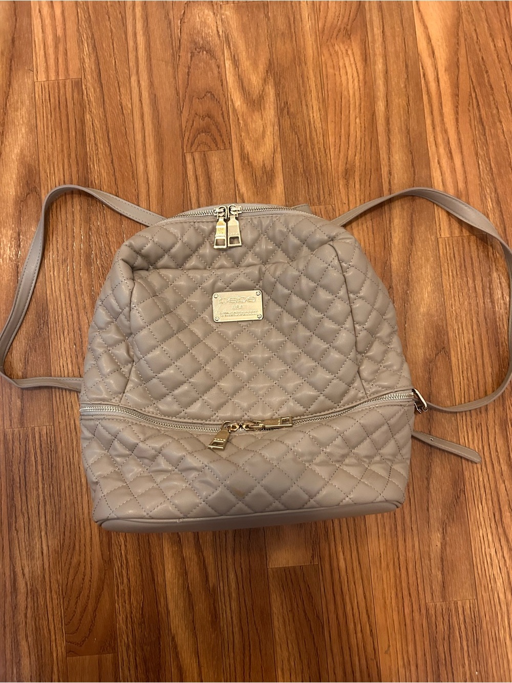 Bebe Danielle Quilted Taupe Backpack with Gold Accents NWT